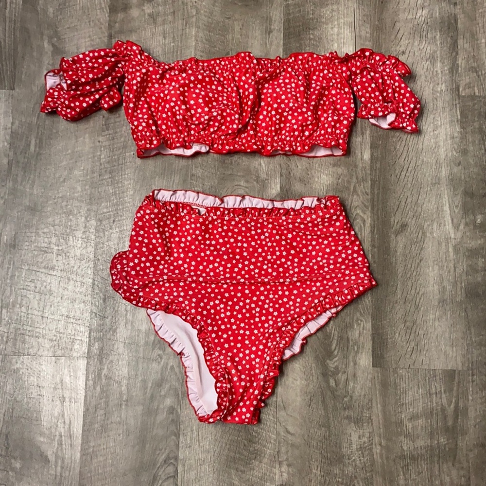 Red High-Waisted Swimsuit